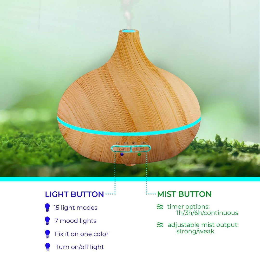 Ultimate Aromatherapy Diffuser & 10pc Essential Oil Set with Stand - Light Wood